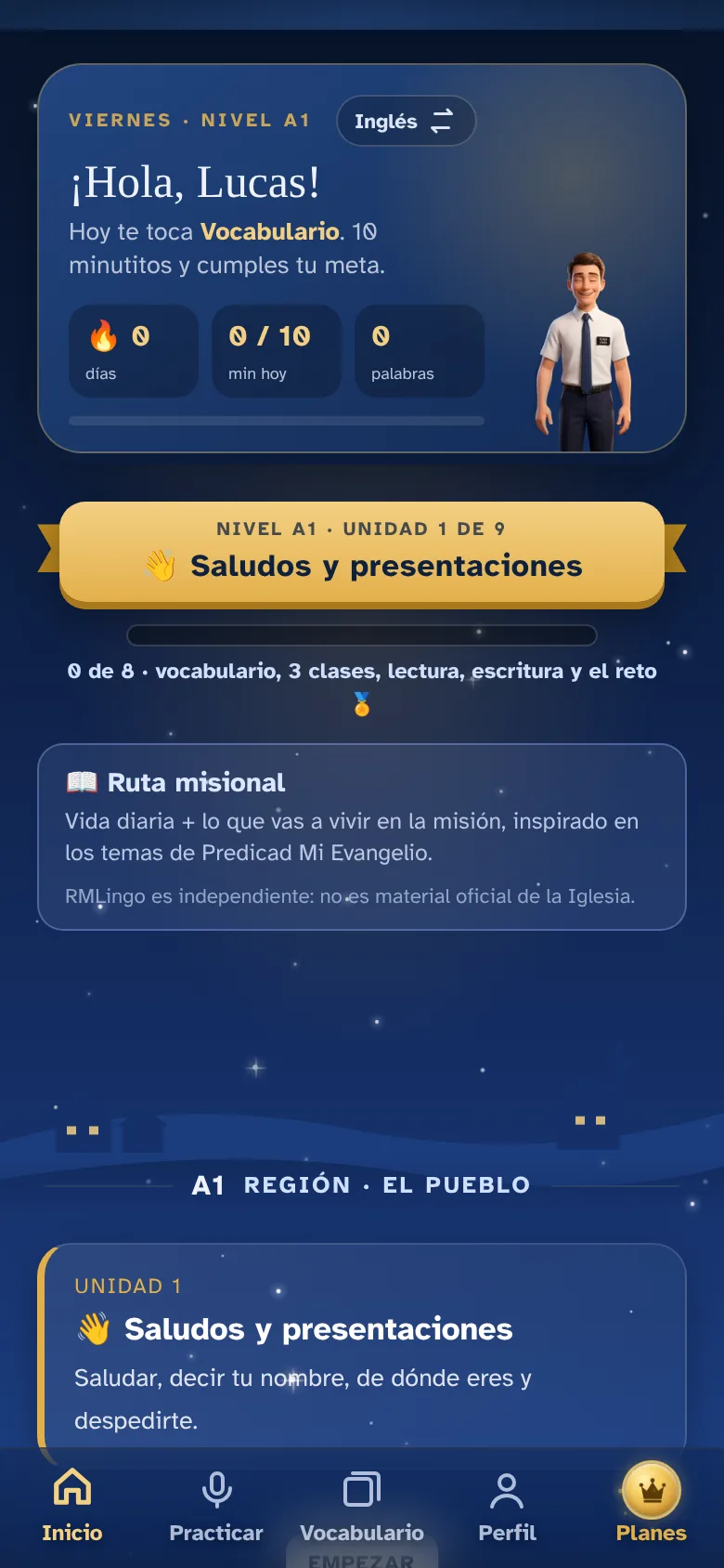 Pantalla de Inicio con el camino de lecciones